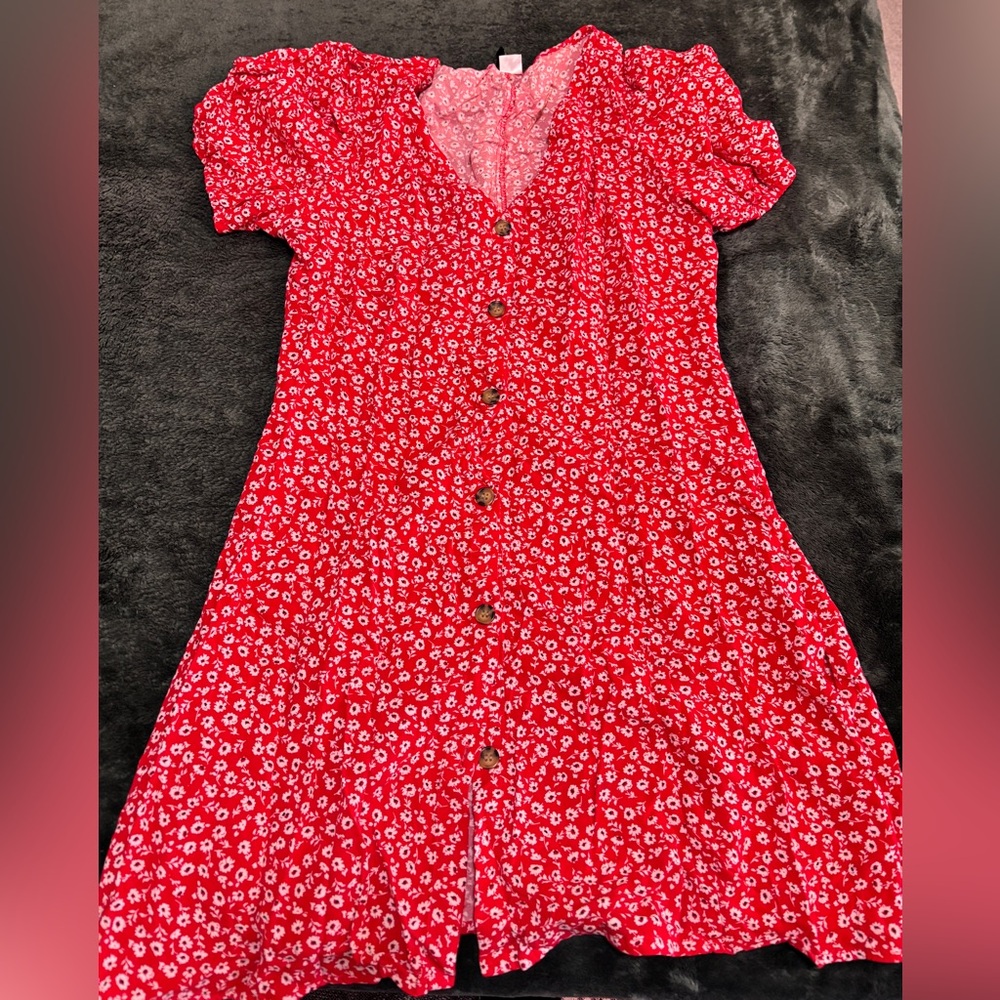 Divided Red Floral Mini Dress